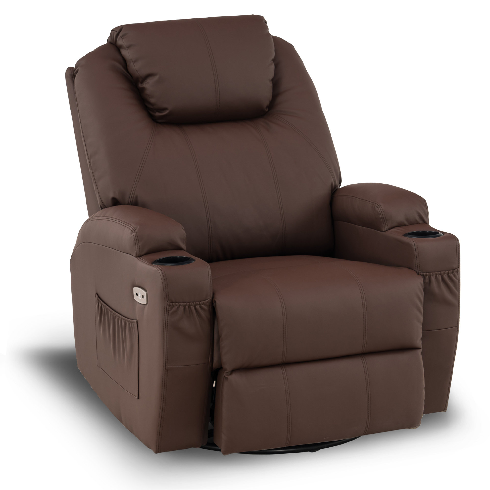 Vegan Leather Manual Swivel Rocker Glider Recliner Chair with Massage & Heat, Lumbar Pillow Included Ebern Designs Leather Type: Brown Faux Leather