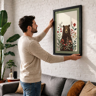 Bear Among Wildflowers Boho - Framed Print