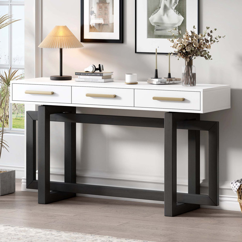 Console avec trois tiroirs, Blanc / Gris