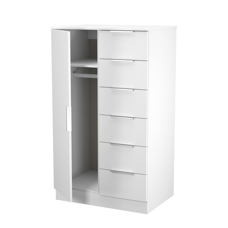 Biernat 1 Door 5 Drawer Kids Robe, White Matt