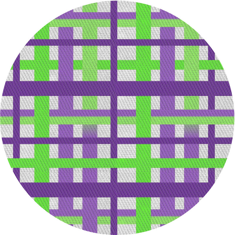 Tapis vert/mauve à motifs, Rond 4 pi