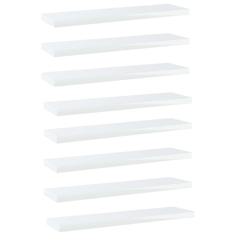 Bookshelf Boards 8 pcs Engineered Wood, High Gloss White, (8 Shelves) 0.59" H x 15.75" W x 3.94" D