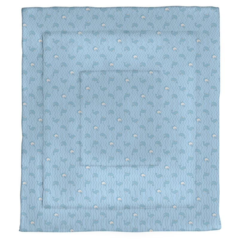 Un simple confort réversible à motif baleines Mathias, Édredon grand, Bleu sarcelle