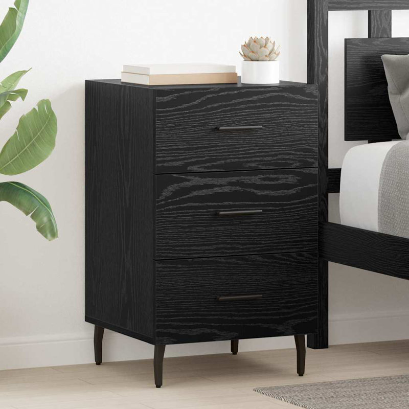 40cm W Manufactured Wood Bedside Table, Black Oak