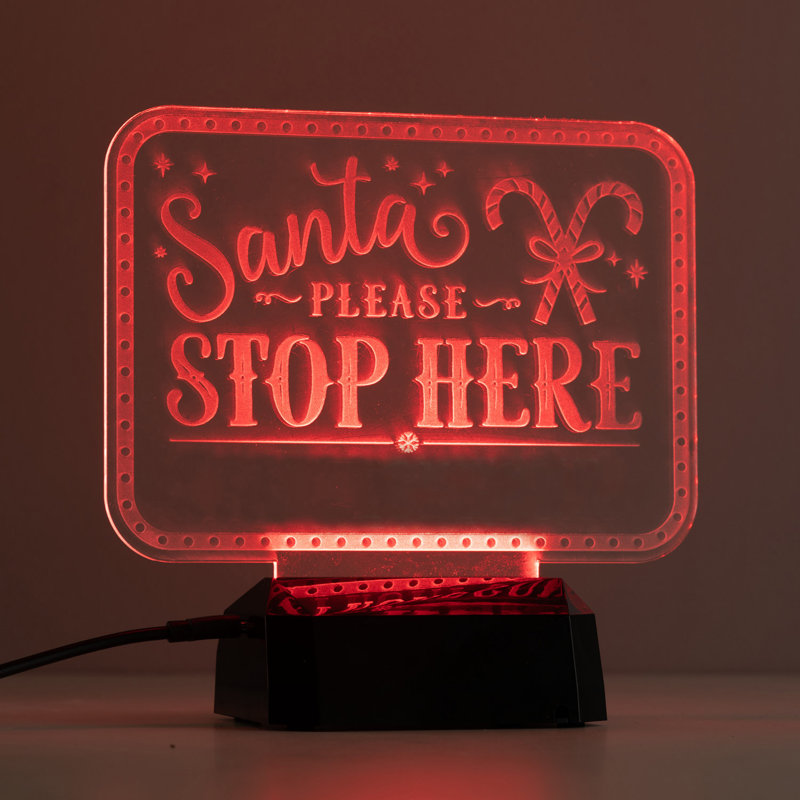 Veilleuse de Noël à DEL Santa Stop Here avec nom personnalisé gravé au laser sur un insert en acrylique, Oui