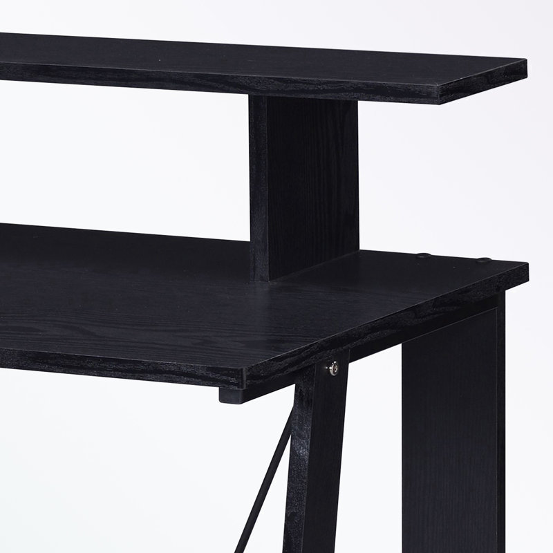 wooden frame Desk with bottom shelf, Black