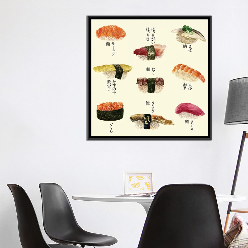 « sushi i », impression sur toile, H 18 po x l 18 po x P 1,5 po, Toile avec cadre noir, Pas de tapis