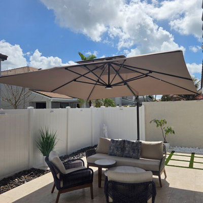 12' x 12' Square Advanced Fabric Cantilever Umbrella With Steel Plate Base,Ash Mocha