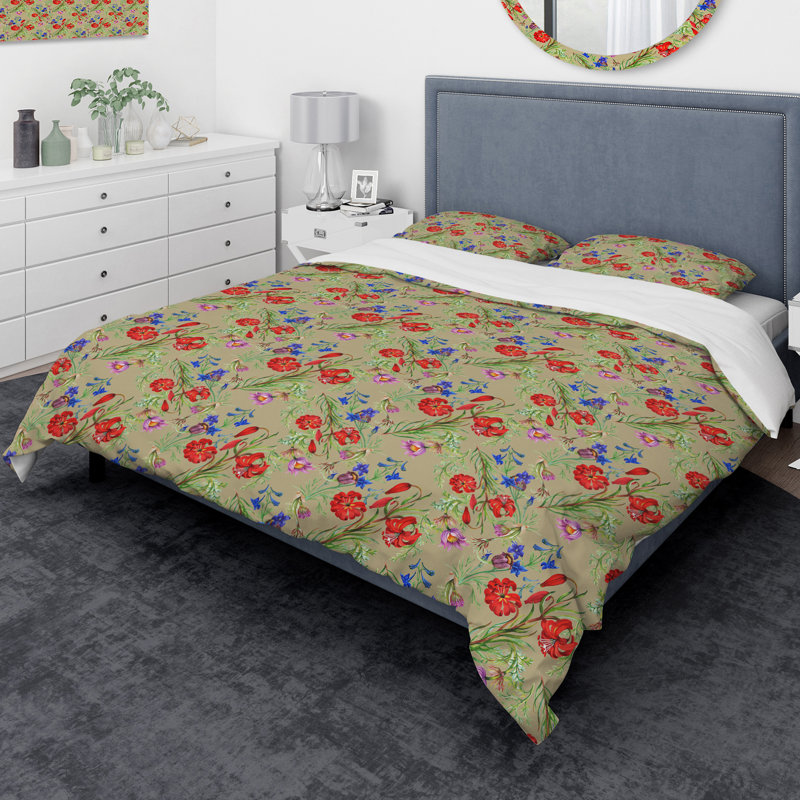 Ensemble de housse de couette designart little fleuring, Housse de couette très grand + 2 taies décoratives