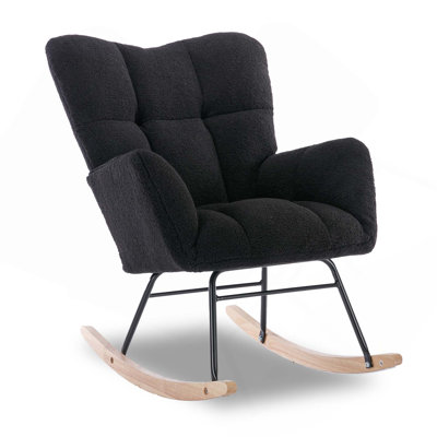 Fauteuil à bascule doré en tissu Teddy pour la chambre d'enfant ou le salon