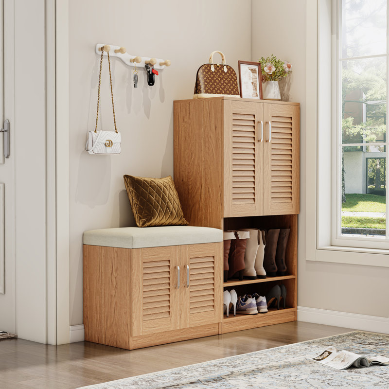 Multi Functional Shoe Storage Cabinet With Bench & 7+3 Storage Compartment, Oak