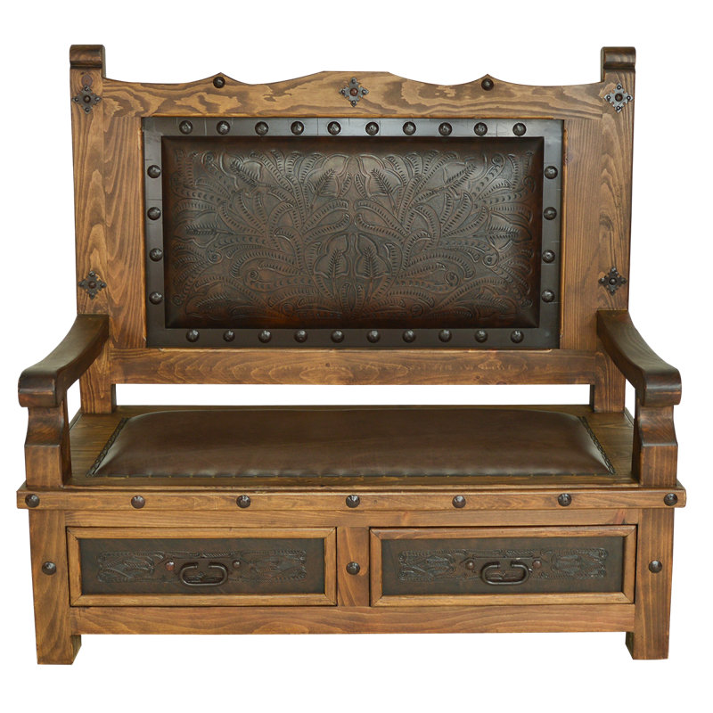 Banc de rangement en cuir véritable Fatia