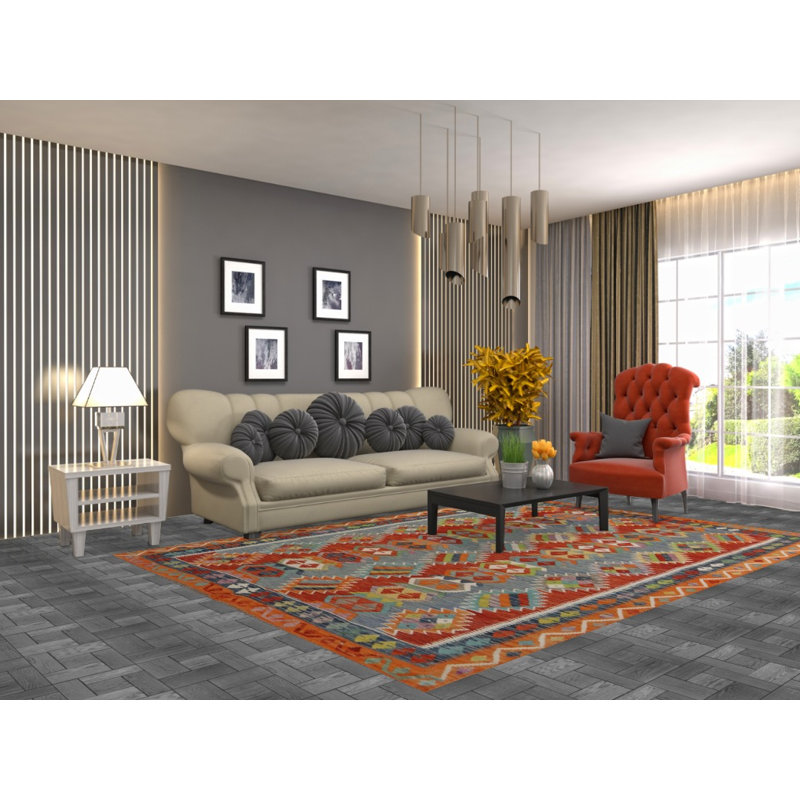 Tapis multicolore en laine réversible Kilim 7 x 9