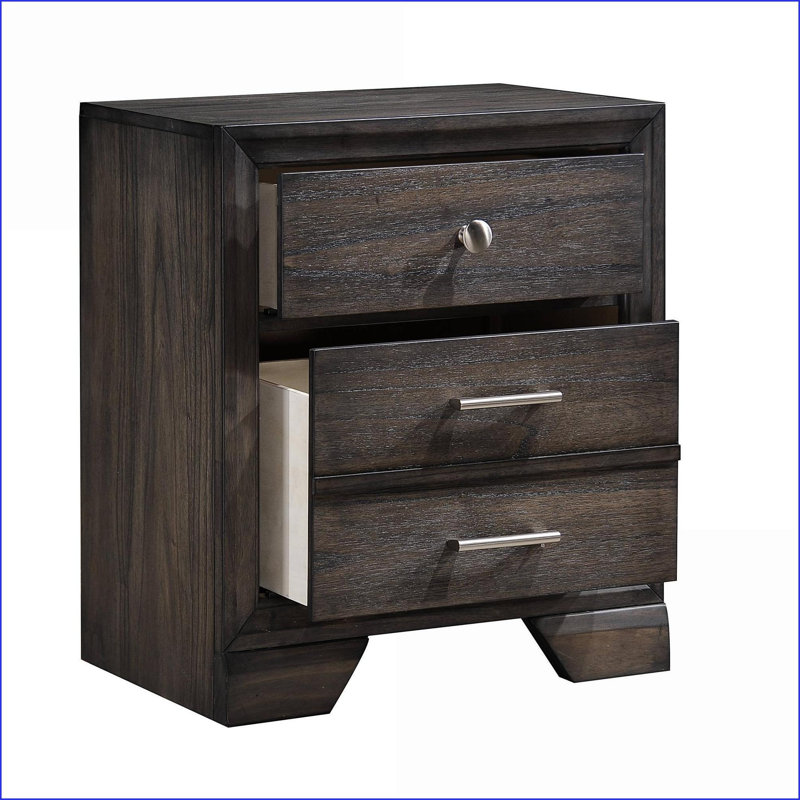Table de chevet contemporaine à 3 tiroirs en bois massif gris foncé