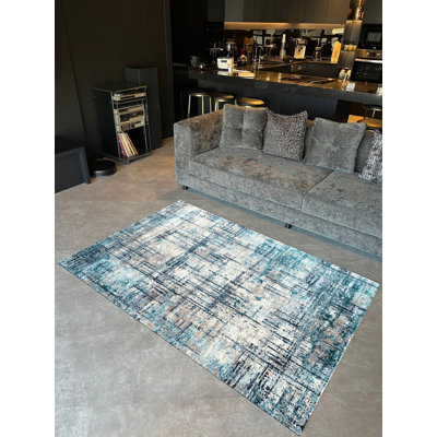 Blue-Gray Striped Modern Woven Base Rug