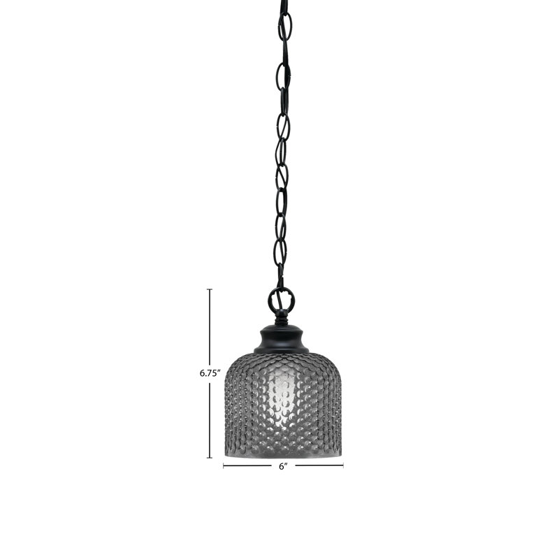 Luminaire suspendu à chaîne Quapaw avec verre texturé de 6 po, Noir, Noir mat