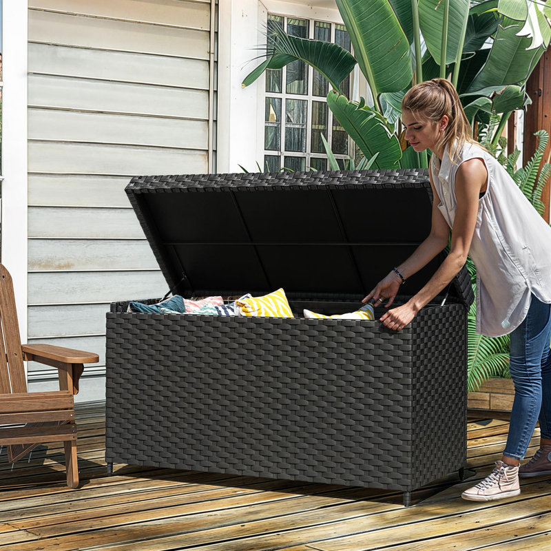 YITA 230 Gallon Wicker Deck Box, Black