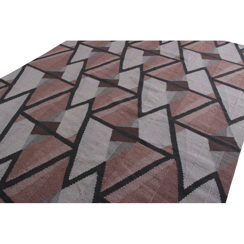 Scandinavian Hand Knotted Wool Geometric Area Rug, Rectangle 10' x 14'