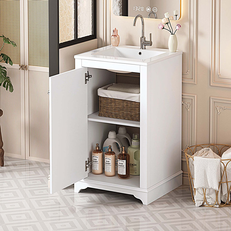 Meuble-lavabo avec porte en céramique 20 po, meuble-lavabo avec porte, Blanc
