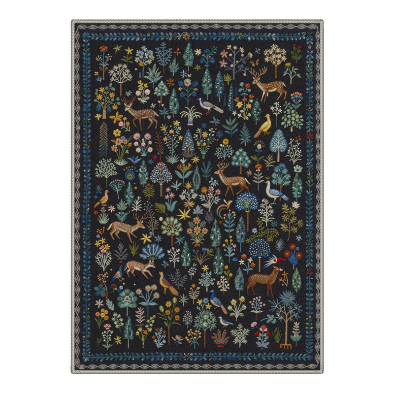 Aarna Alderwood Rustic Machine Washable Blue / Black / Green Indoor Area Rug with Non-Slip Backing, Rectangle 6' x 9'