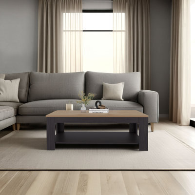 Rectangular Coffee Table With Lower Shelf, Wenge And Natural Oak
