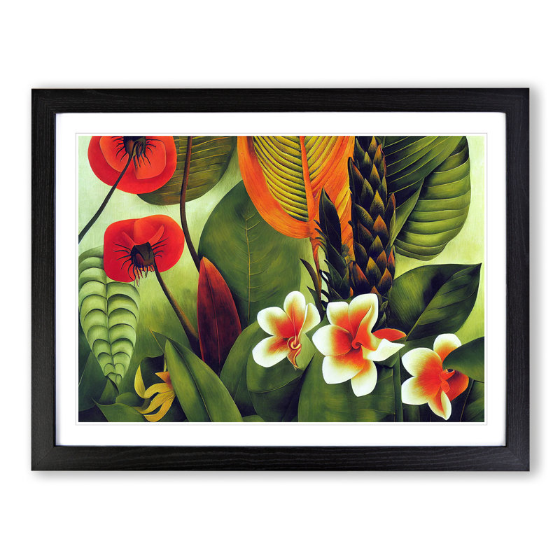 Artsy Tropical Flowers - Single Picture Frame Print, Black, 46cm H x 64cm W