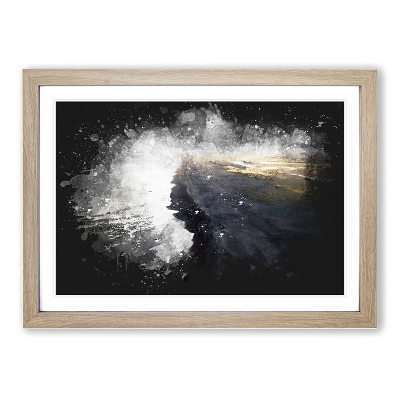 The Black Sand Beach in Iceland Paint Splash - Picture Frame Graphic Art, Oak Framed, 36cm H x 48cm W x 2cm D