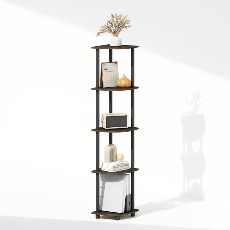 Shamblin Corner Bookcase, Dark Brown Grain/Black