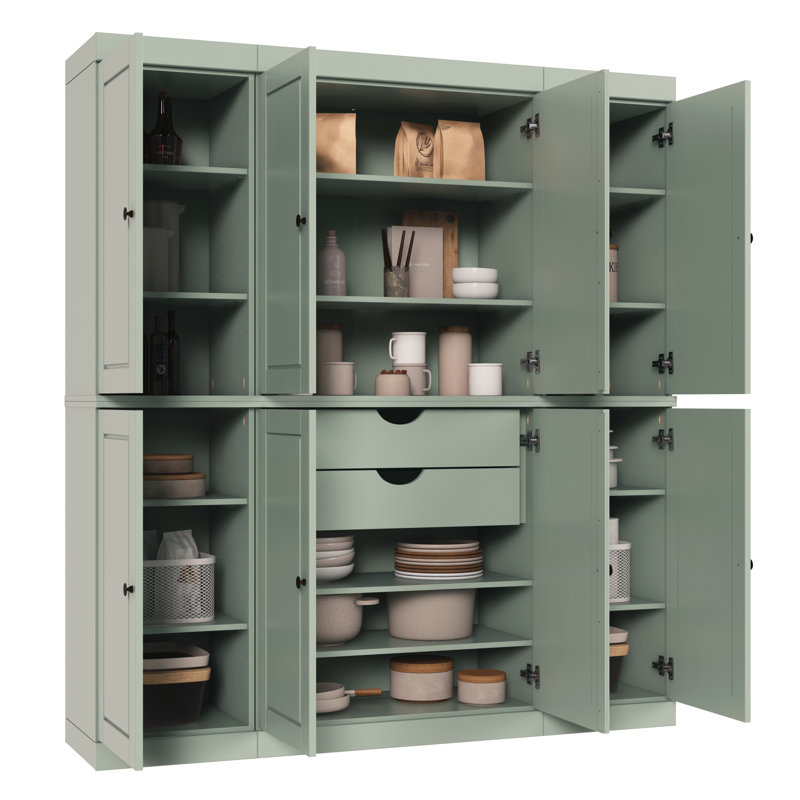 Kyrrah 100% Solid Wood Tall Kitchen Pantry Cabinet with Doors & 2 Drawers, Adjustable Shelves, Modular Kitchen Storage Cabinet, 65" W x 71.5" H