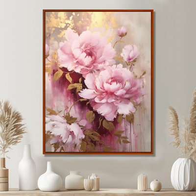 Rose et pivoines dorées dans un éclat - pivoines, art mural large
