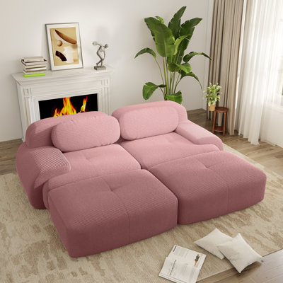 Canapé modulaire en velours côtelé doux, siège profond modulaire rose avec dossier incurvé pour le salon