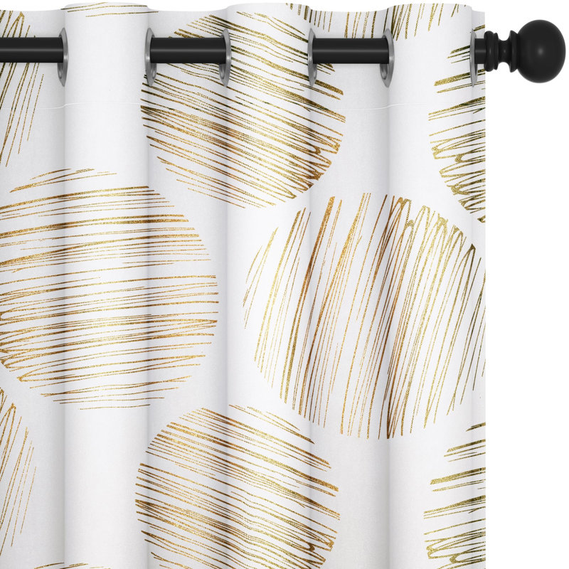 Gold Foil Print Room Darkening Curtains (Set of 2), Pure White, 52" W x 72" L