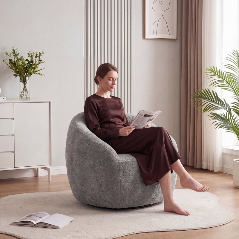 Fauteuil demi-tonneau pivotant rembourré, Gris