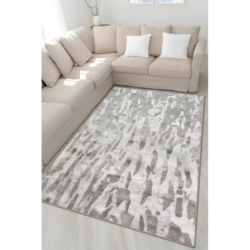 Beige Gray Themed Abstract Patterned Creative Modern Decorative Carpet, Runner 3'4" x 9'11"