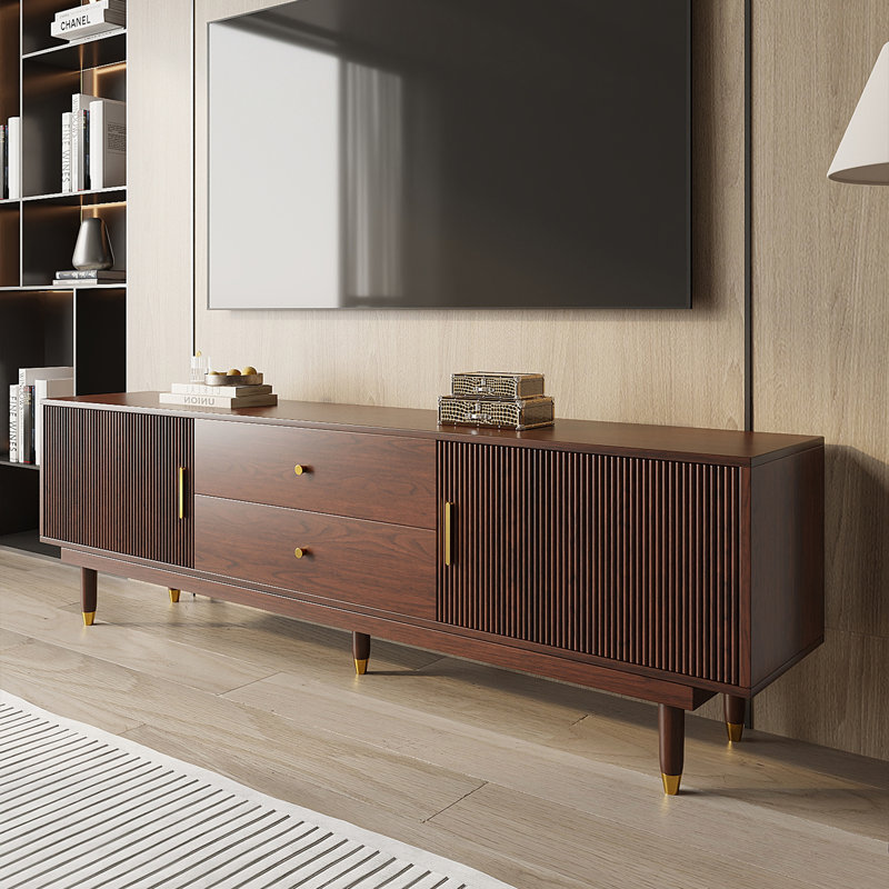 Mid-Century Modern TV Stand for 60+ Inch TVs, TV Console with 2 Storage Cabinets and 2 Drawers, Entertainment Center, Walnut