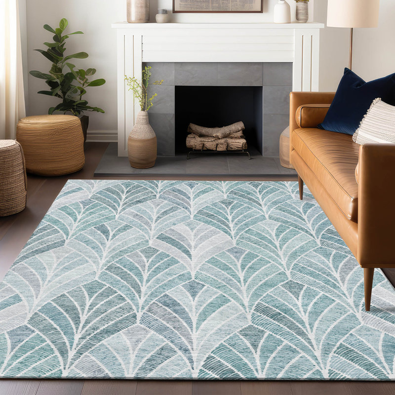 Tapis turquoise Prisco lavable à la machine de qualité supérieure, Rectangle 10 pi x 14 pi