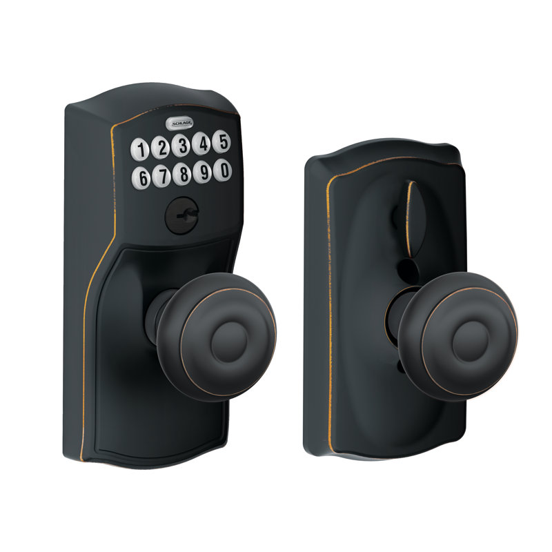 Georgian Keypad Knob with Camelot Trim, Keyed Alike, Yes, Aged Bronze