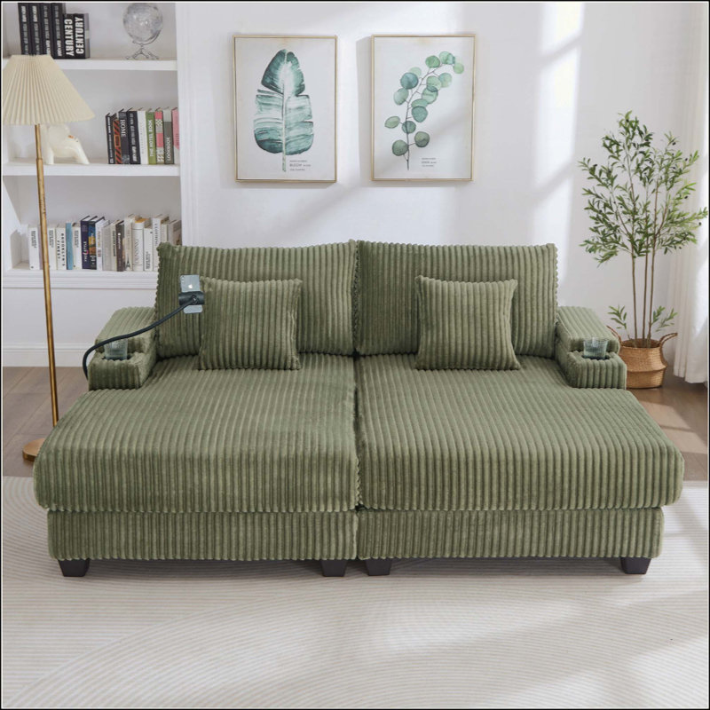 Canapé avec dossier réglable, porte-gobelets, Vert