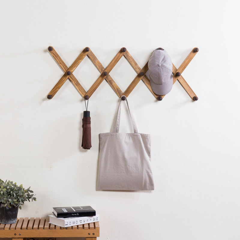 Amita Solid Wood 14 - Hook Wall Mounted Coat Rack, Dark Brown