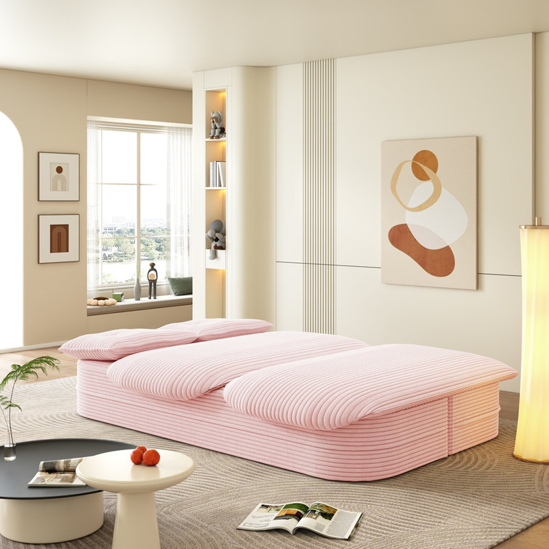 Canapé confortable en velours côtelé moelleux, Rose pastel