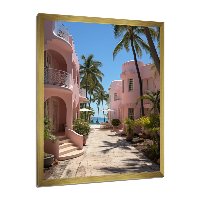 Lintrud Miami Pink House III - impression, H 20 po x l 12 po x P 1 po, Encadrement doré