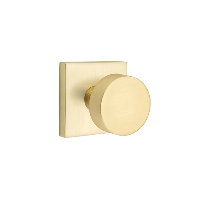 Double Dummy Round Knob with Square Rose, Satin Brass