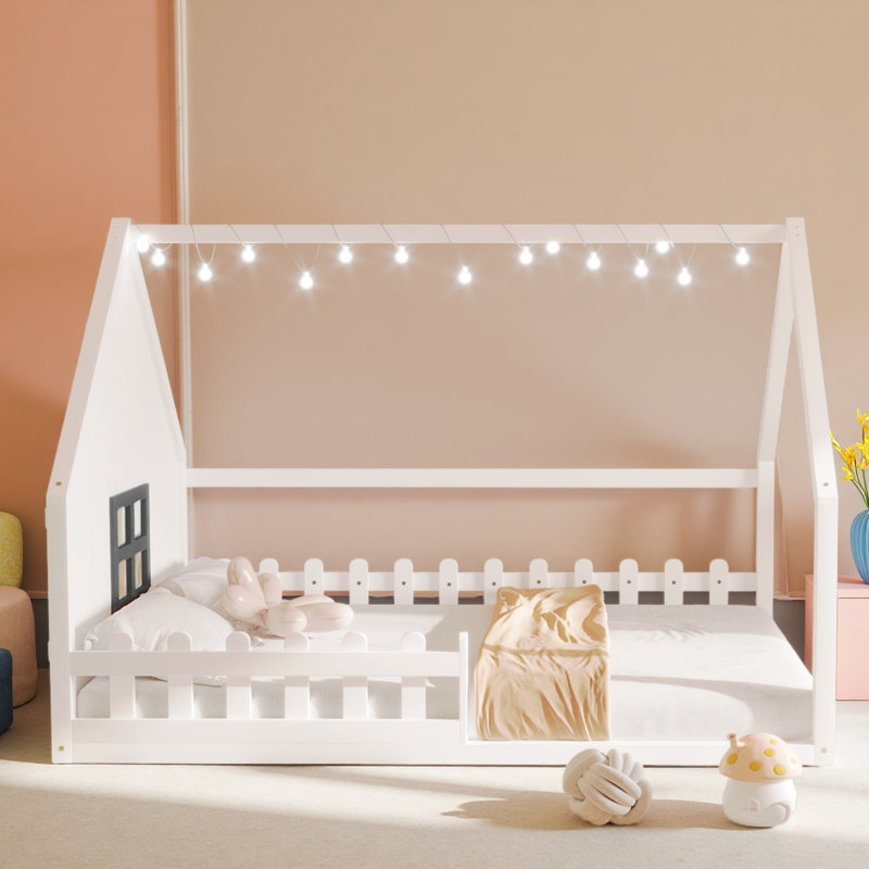 Lit à DEL avec clôture pour enfants, Blanc