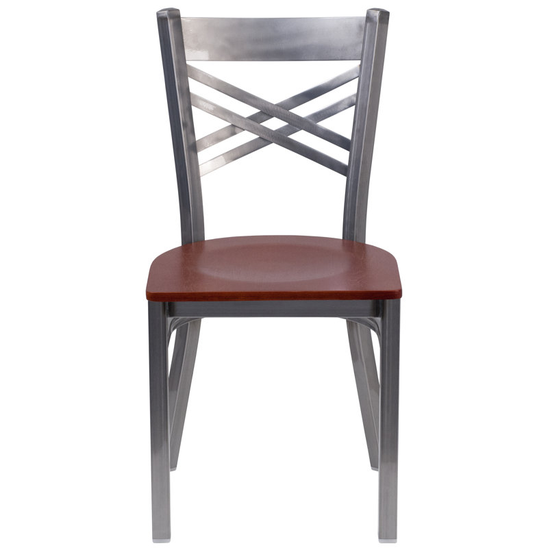 2 Pack Clear Coated "X" Back Metal Restaurant Chair, Cherry