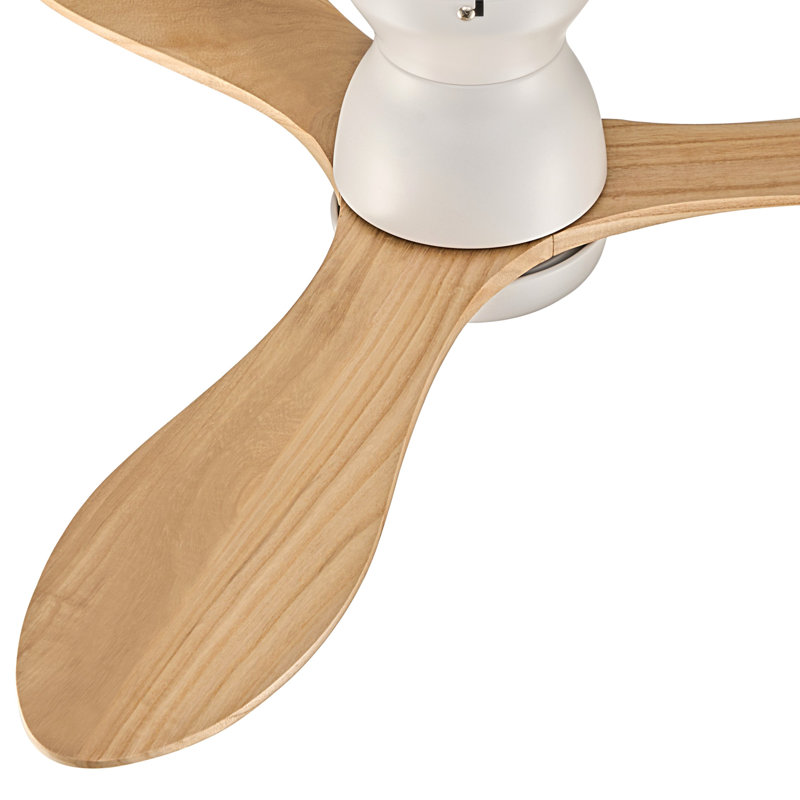 42" 3 - Blade Flush Mount Modern Farmhouse Small Room Led Ceiling Fan With Light And Remote, Light Yellow Wood, White