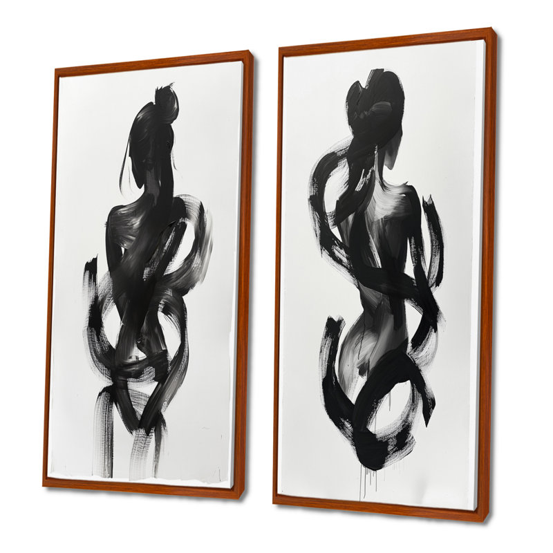 «And And Minimal Woman Silhouette I - Abstract Shapes», ensemble de 2 pièces d'art mural, H 32 po x l 32 po