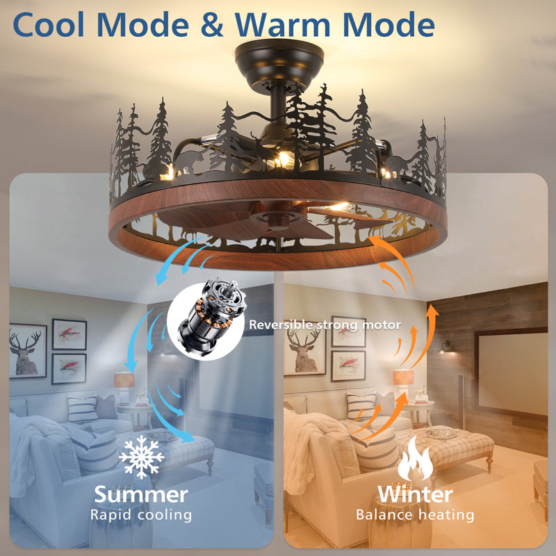 Ventilateur de plafond avec roues 21,65 "avec pales réversibles et télécommande, 21,65 po de largeur, Noyer / Noyer