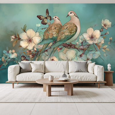 Papier peint adhésif chinois à motif de branches fantaisistes avec branches de papillons H 69 po x l 96 po amovible chinoises