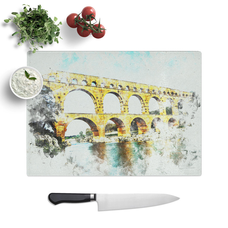 Tempered Glass Pont Du Gard Bridge in France Chopping Board, 28.5 cm x 39 cm
