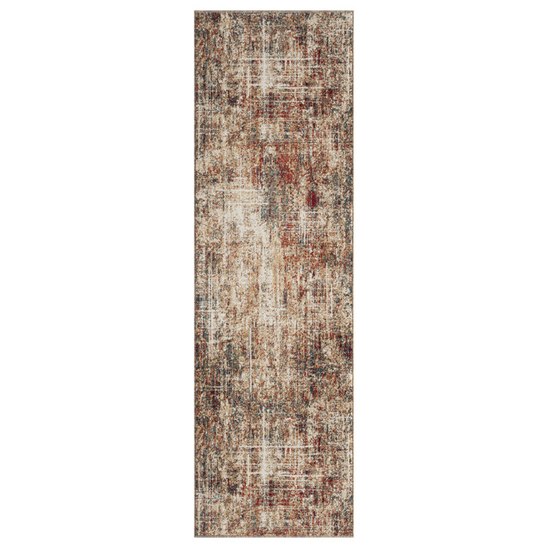 Tapis abstrait ivoire / brun Holsworthy, Tapis de couloir 2 pi 6 po x 10 pi